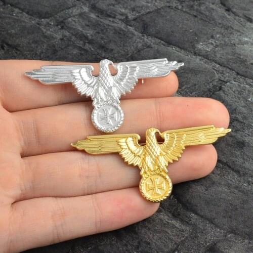 WWII German Military Cross Eagle Brooch Button Badge Pin High Quality Gold Cockade Cap Lapel Pin Gift for Military Fans