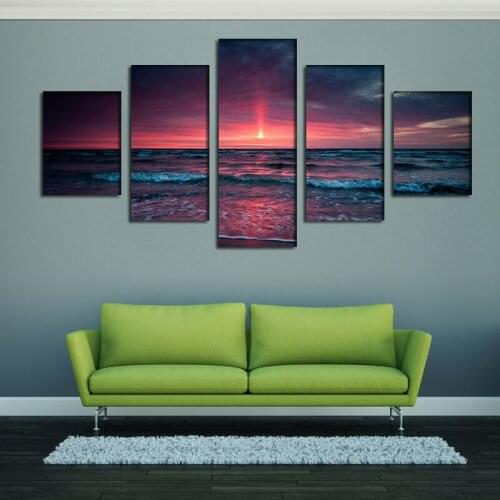 2016 New decline sea evening waves horizon sky pink gray foam whisper coast beach Art Picture Unframed gift free shipping