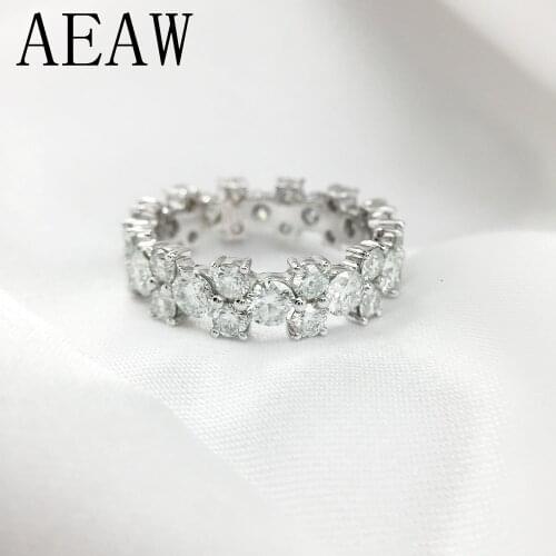 AEAW 3mm and 4mm Full Diamond DF Color Moissanite Engagement ring in 14K White Gold