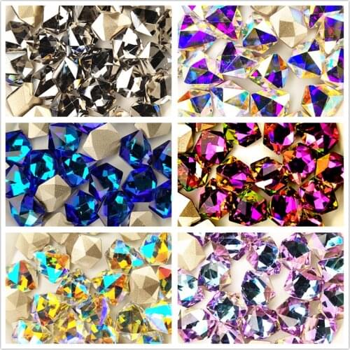 Top Quality 8x10mm All Colors Ice Cube Shaped Glue On Rhinestone Glitter Glass Strass Sewing Fabric Garment Nail Art Decorations