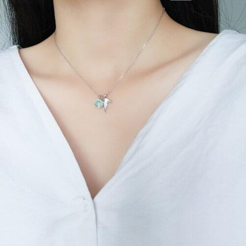 S925 sterling silver necklace, blue crystal merman tail pendant, clavian chain and necklace necklace