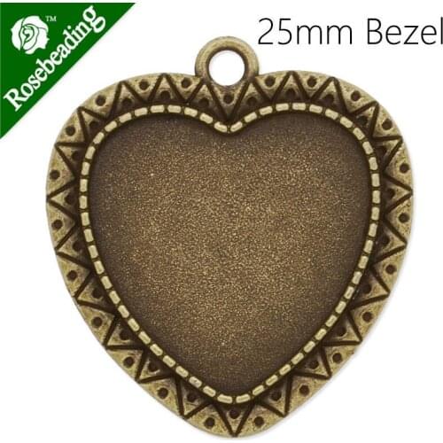 25mm heart antique bronze plated pendant tray,pendant bezel,blank settings,fit 25mm heart glass cabochon,sold by 20pcs/lot-C3840