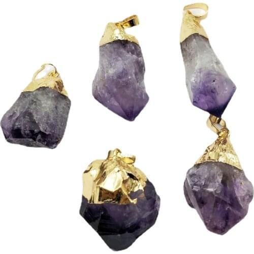 Wholesale brazil freeform shape Raw Amethysts Point Pendants