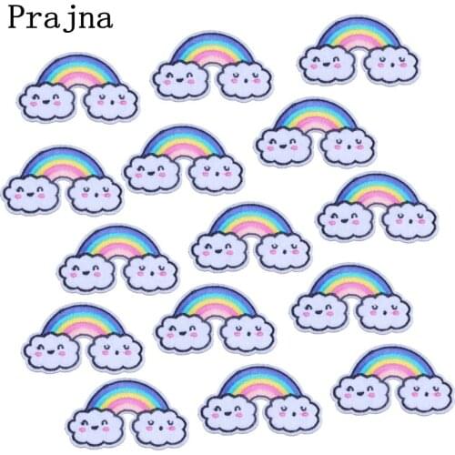 Prajna 10PCS Cheap Rainbow Parches Embroidery Iron On Patches For Kid Jacket Ornament Patch Clothing DIY Stickers Motif Applique