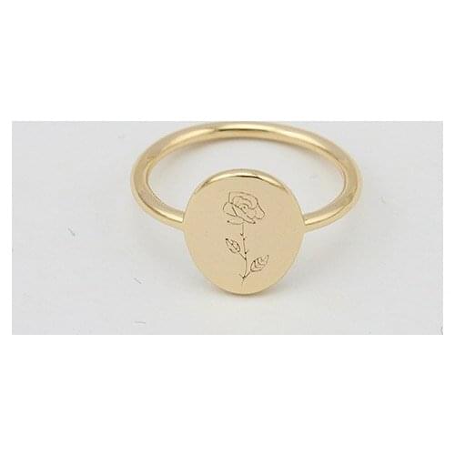 Simple Personality Zodia Oval Gold Plated Engraved Ring Ladys Finger Ring