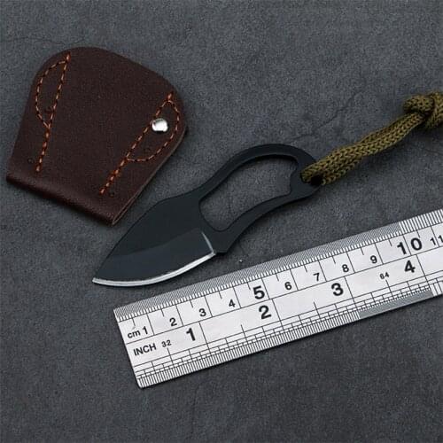Hot-selling stainless steel EDC mini-straight knife outdoor self-defense field survival portable knife belt leather case