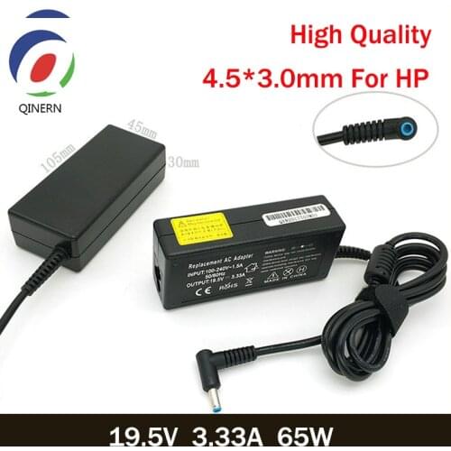 QINERN 19.5V 3.33A 65W 4.5*3.0mm AC Laptop Charger Portable Power Adapter For HP Envy 17 6 14 Pavilion 15 PPP009C 15-J009WM