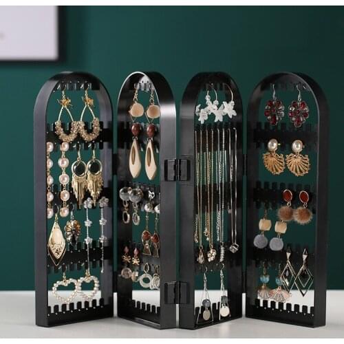 Foldable Holder Storage Cabinet Plastic Box Earring Storage Box Jewelry Organizer Necklace Display Rack 4 Doors 240 Holes Large