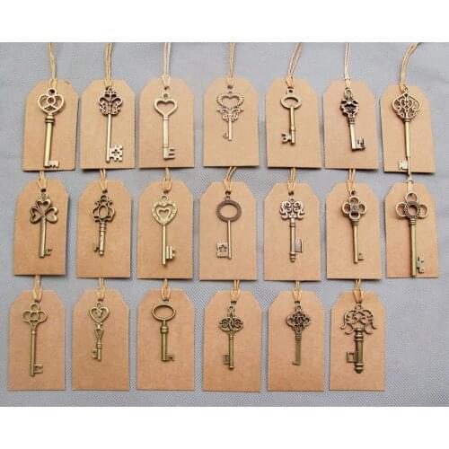Mixed 100pcs Antique Bronze Vintage Keys&100 pcs Kraft Tags Wedding Skeleton Keys Charm old Fahshion keys for sale