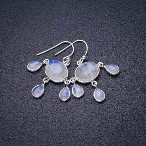StarGems Natural Rainbow Moonstone Handmade 925 Sterling Silver Earrings 1.5" D6525