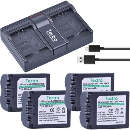 Tectra 4pcs CGA-S006 CGR CGA S006E S006 S006A DMW-BMA7 DMW BMA7 Battery+Dual Charger for Panasonic DMC FZ7 FZ8 FZ18 FZ28 FZ30