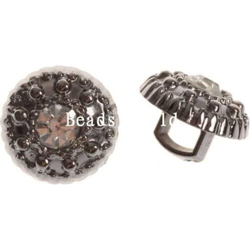 High Quality 50 Pcs Round Resin Shank Buttons Scrapbooking Gunmteal White Rhinestone Clothing Decoration Jewelry DIY 11mm