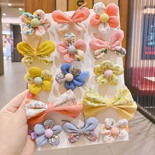 5pcs/set New Girl Cute Lattice Printing Star Hairpin Children Children Sweet Hair Band Hairpin Hairpin Fashion Bow Accessories