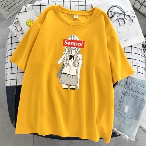 Senpai Anime Girl Fashion Style Street Print Tops Women Harajuku Casual T-Shirt O-Neck Loose T Shirts Cartoons Cute Women Tshirt