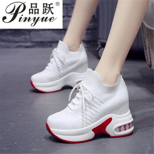 Woman Fashion Platform Sneakers Wedge Shoes For Women 8.5cm Height Increasing Ladies Walking Lace Up Casual Shoes