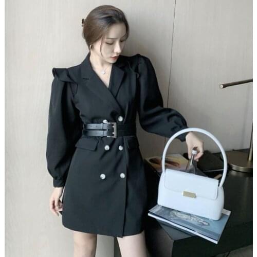 Woman Dresses Double Business Suit and Dress Womens Autumn Ruffled Skirt Vestido De Mujer Femme Robe