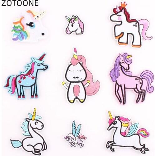 ZOTOONE Cute Unicorn Patch Iron on Animal Patches for Clothing DIY Embroidery Stripe on Clothes Applique Badge for Kids G