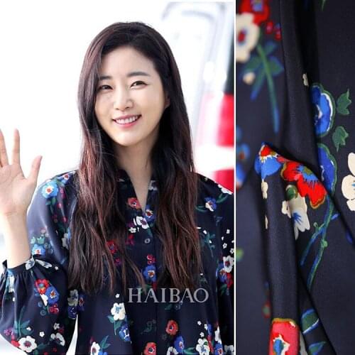 1 Meter Blue Floral Silk Crepe De Chine Fabric, 18 Mumisan Shirt, Dress Fabric