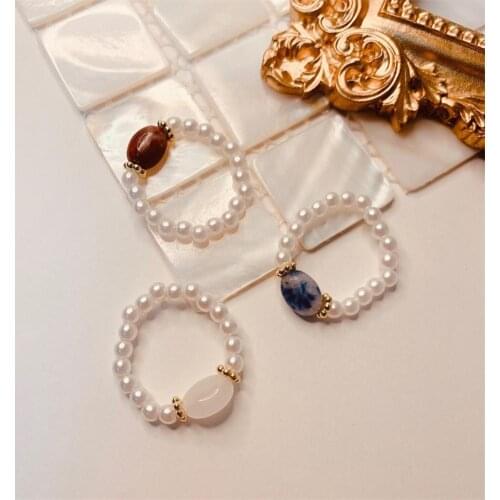 2021 Fashion Personality Retro Women Faux Pearl Beads Simple Finger Ring Jewelry Accessory for birthdays wedding gifts