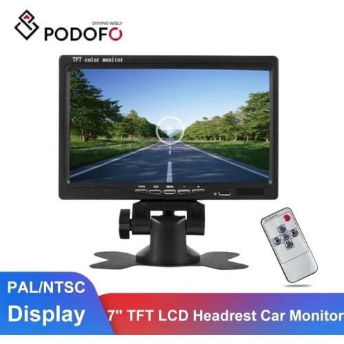Podofo 7" TFT LCD Headrest Car Monitor Display PAL/NTSC AV1/AV2 Input MST Rearview Camera For Bus Truck Rear View DVD VCD Tools