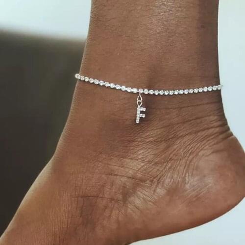 Crystal Zircon Tiny A-Z Initial Letter Ankle Bracelet Alphabet Anklets for Women Foot Chain Beach Leg Bracelets Boho Jewelry