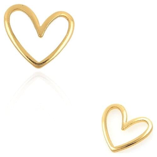 10PCS Gold Love Charm Heart Shaped Hollow Necklace Heart Shaped Coil Pendant DIY Jewelry Making Accessories 11.4x13x1.6mm