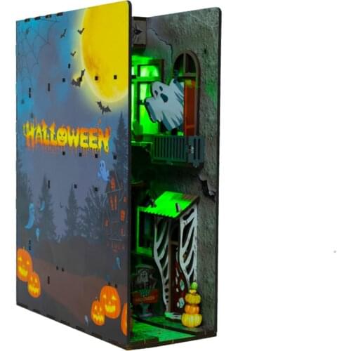 Dollhouse Furniture Wooden Miniature DIY Kit Spooky Alley With LED Lights Assembling Crafts Toys Childrens Best Birthday Gifts