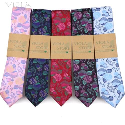 New Floral Jacquard Polyester Necktie 6cm Blue Red Pink Purple Men Wedding Party Leisure Suit Male Skinny Cravat Gift Accessory