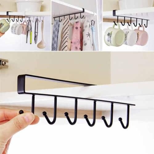 6 Hooks Kitchen Bathroom Sundries Hooks Type Rack Cupboard Hanging Hook Kitchen Storage Hanger Chest Storage Organizer Holder