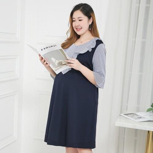 Summer lady large size maternity dress elegant long fat mm over the knee pregnant women summer dress 3XL 4XL 5XL 6XL