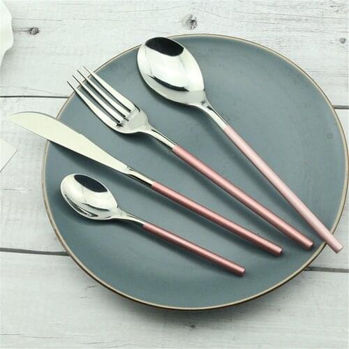 4PCS Elegant Pink Cutlery Set 304 Stainless Steel Dinner Knife Spoons Forks Dinnerware Sets Dessert Spoon Kitchen Accessories