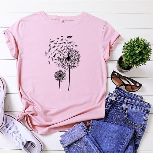 New Dandelion Print T Shirt Cotton Women Shirts Summer O Neck Short Sleeve TShirt Women T-Shirt Funny Plus Size S-5XL Tshirts
