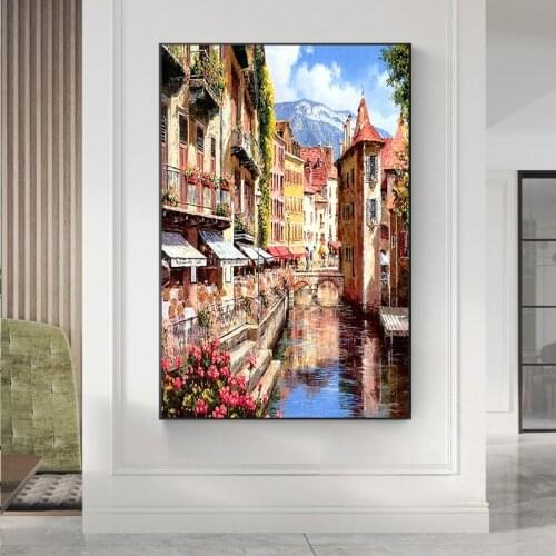 Poster and Prints Abstract Mediterranean Sea Garden Landscape Oil Painting on Canvas Modern Wall Picture for Living Room Decor
