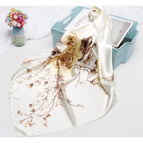 Fashion Kerchief Hair Scarf For Women Floral Print Silk Satin Hijab Scarfs 90*90cm Square Shawl Headband Scarves For Ladies 2019