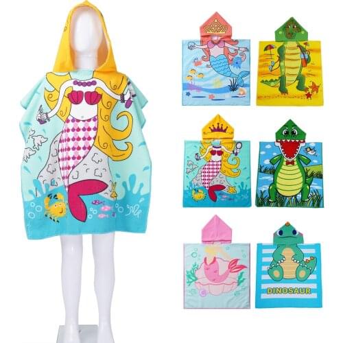 Baby Girl Boy Swimming Towels Poncho Children Bath Beach Cloak Towels Hoodies Cartoon Bathrobe Kids Surf Pool Changing Robe Cape