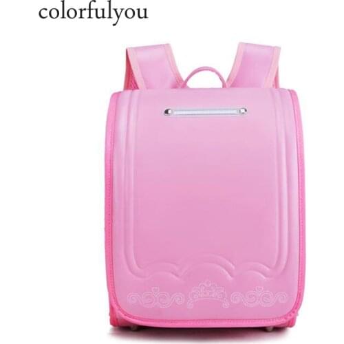 Japan kid bag Orthopedic School Bags Children Backpack For Girls and Boy Waterproof PU Randoseru Flower design Student Bag 2019