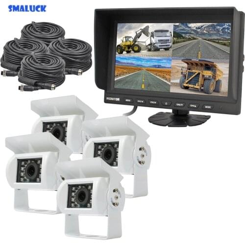 SMALUCK 9" Split QUAD Car Monitor + 4 x CCD IR Night Vision Rear View Car Camera Waterproof for Car Truck Bus Reversing Camera