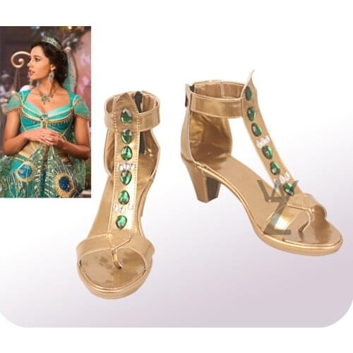 2019 Halloween Princess shoes Golden Sandals Aladdin Film Jasmine Cosplay Halloween Shoes for Women Adult