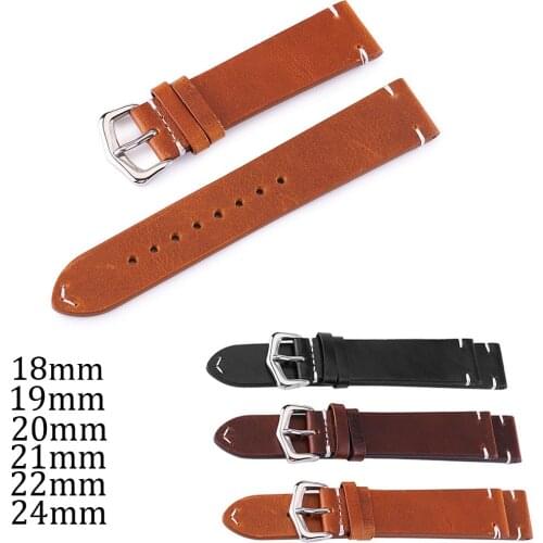 Universal Watch Band 18mm 19mm 20mm 21mm 22mm 24mm Soft Calf Genuine Leather Watch Strap Black Brown Leather Wristband with Pins