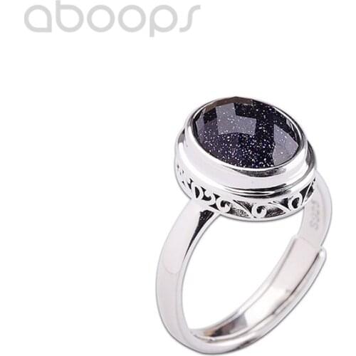 Vintage 925 Sterling Silver Blue Sandstone Ring for Women Girls,Adjustable Size 6-8,Free Shipping