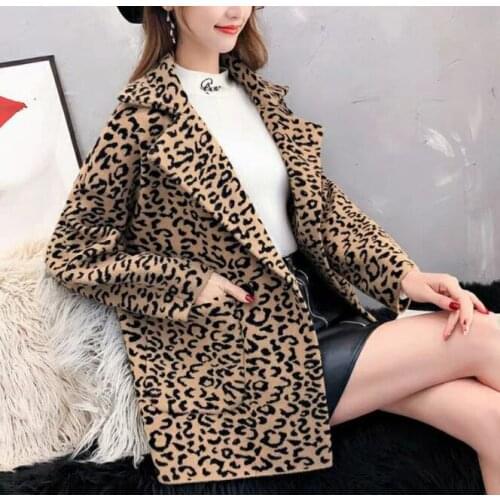 Long sleeve Leopard loose faux mink leather jacket womens winter thicken warm fur leather coat women jackets jaqueta couro B70