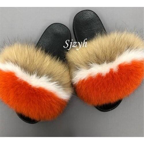 Womens Winter Furry Slides Indoor Warm Plush Home Shoes Ladies Luxury Fluffy Fur Slippers Female Fox Fur Flip Flops Girl Sandals