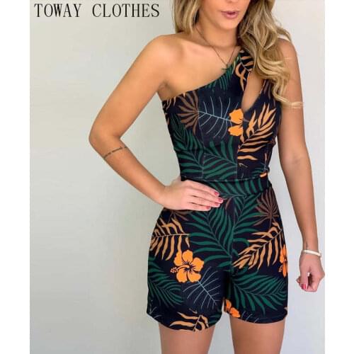 2020 new One Shoulder Floral Print Casual Romper Casual Look for Women