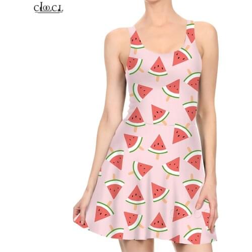 CLOOCL Newest Fruit Cartoon Watermelon 3D Print Summer Dresses Casual for Women Dress Sleeveless Party Sexy Slim Beach Dress