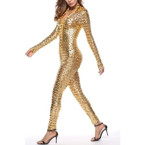 Women Mesh Bodysuit Hole Zipper Faux Patent Leather Tight Jumpsuit Nightclub Bodysuit Faux Patent Jumpsuit Nightclub Mesh Pants