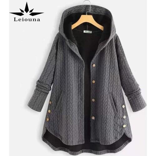 Leiouna Winter New Loose Fashion Button Hooded Pocket Warm Thick Knitting Lrregular Coat Women Oversized Sweater