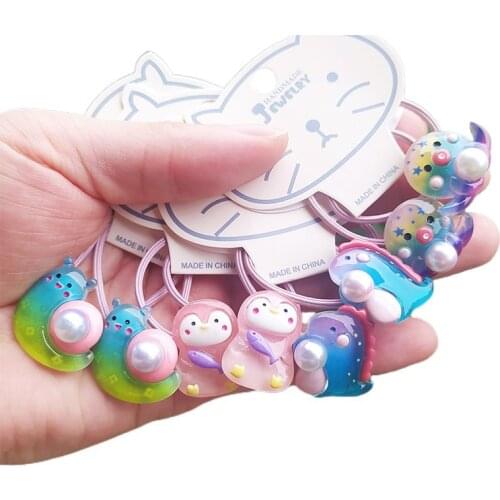 2PCS Cartoon Marine Animals Cute Kids Elastic Hair Bands Children Hair Ties Girls Hair Accessories Baby Headdress