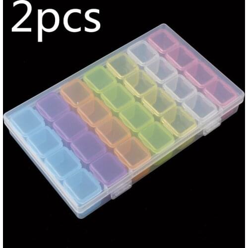 2pcs 28 Slots Nail Art Storage Box Plastic Transparent Display Case Organizer Holder For Rhinestone Beads Ring Earrings