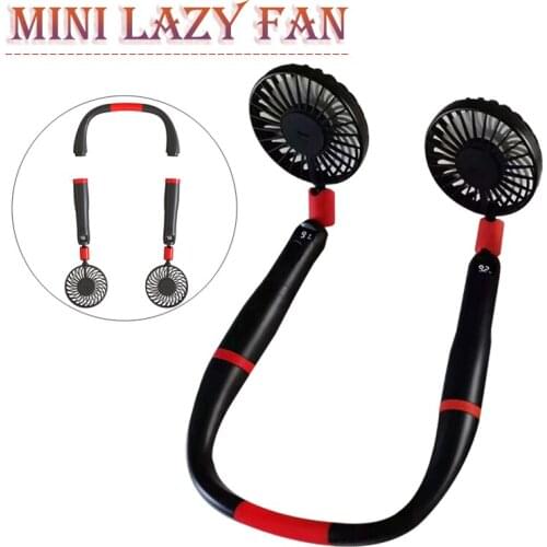 2-in-1 Handheld Neckband Cooling Fans USB Rechargeable Portable Lazy Fan 360 Degree Rotating Mini Dual Fan Summer Cooling Parts
