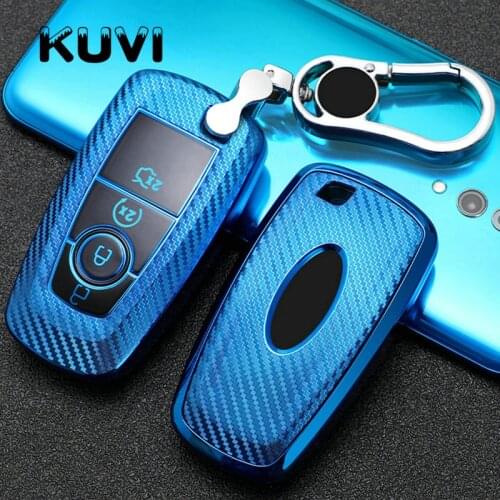 2020 Anti-fall Carbon fiber Car Key Cover Case For Ford Fusion Mondeo Mustang Edge Expedition EXplorer 2018 Auto Shel Keychain